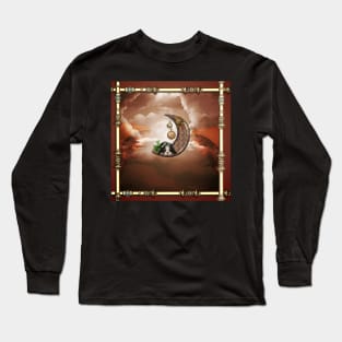 Steampunk moon with little puppy clocks and gears Long Sleeve T-Shirt